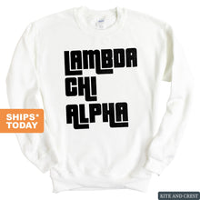 Load image into Gallery viewer, Lambda Chi Alpha Sweatshirt - Lambda Chi Stacked Letters Crewneck Sweatshirt - Kite and Crest