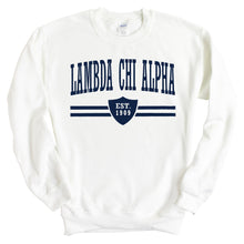 Load image into Gallery viewer, Lambda Chi Alpha Sweatshirt - Lambda Chi Striped Shield Crewneck Sweatshirt - Kite and Crest