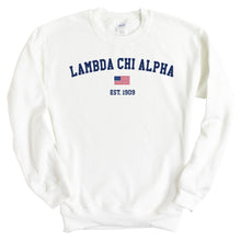 Load image into Gallery viewer, Lambda Chi Alpha Sweatshirt - Lambda Chi USA Flag Crewneck Sweatshirt - Kite and Crest