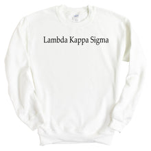 Load image into Gallery viewer, Lambda Kappa Sigma Black Written Crewneck Sweatshirt - Kite and Crest