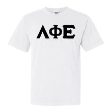 Load image into Gallery viewer, Lambda Phi Epsilon Basic Black Letters Comfort Colors T-Shirt - Fraternity Tee - Kite and Crest