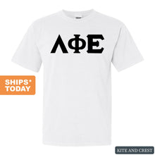 Load image into Gallery viewer, Lambda Phi Epsilon Basic Black Letters Comfort Colors T-Shirt - Fraternity Tee - Kite and Crest