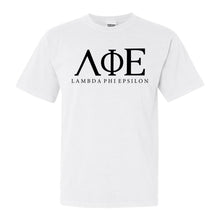 Load image into Gallery viewer, Lambda Phi Epsilon Block Letter Comfort Colors T-Shirt - Fraternity Tee - Kite and Crest