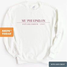 Load image into Gallery viewer, Mu Phi Epsilon Boyfriend Sweatshirt - Fraternity Crewneck Sweatshirt - Kite and Crest