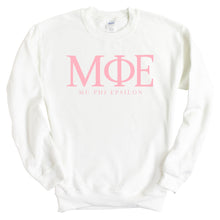 Load image into Gallery viewer, Mu Phi Epsilon Classic Pink Letters Sweatshirt - Fraternity Crewneck Sweatshirt - Kite and Crest
