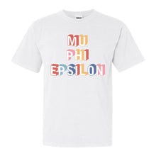 Load image into Gallery viewer, Mu Phi Epsilon Colorful 3D Comfort Colors T-Shirt - Kite and Crest