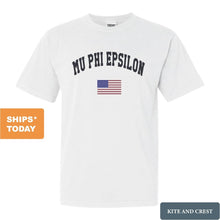 Load image into Gallery viewer, Mu Phi Epsilon Traditional Flag Comfort Colors T-Shirt - Kite and Crest