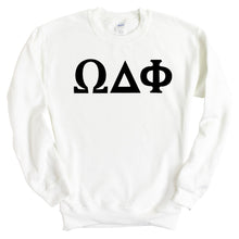 Load image into Gallery viewer, Omega Delta Phi Basic Black Letters Sweatshirt - Fraternity Crewneck Sweatshirt - Kite and Crest