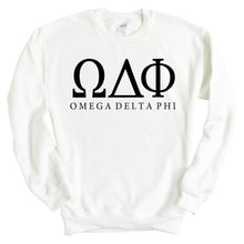 Load image into Gallery viewer, Omega Delta Phi Block Letter Sweatshirt - Fraternity Crewneck Sweatshirt - Kite and Crest