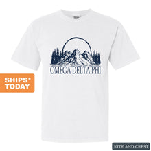 Load image into Gallery viewer, Omega Delta Phi Epic Mountains Comfort Colors T-Shirt - Fraternity Tee - Kite and Crest