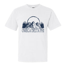 Load image into Gallery viewer, Omega Delta Phi Epic Mountains Comfort Colors T-Shirt - Fraternity Tee - Kite and Crest