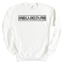 Load image into Gallery viewer, Omega Delta Phi Fraternal Block Sweatshirt - Fraternity Crewneck Sweatshirt - Kite and Crest