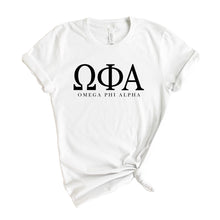 Load image into Gallery viewer, Omega Phi Alpha Block Letter T-shirt - Kite and Crest