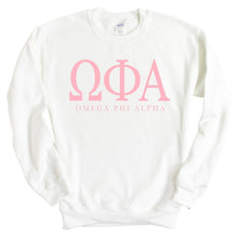 Load image into Gallery viewer, Omega Phi Alpha Pink Letter Crewneck Sweatshirt - Kite and Crest