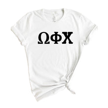 Load image into Gallery viewer, Omega Phi Chi Basic Black Letters T-shirt - Kite and Crest