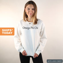 Load image into Gallery viewer, Omega Phi Chi Black Written Crewneck Sweatshirt - Kite and Crest