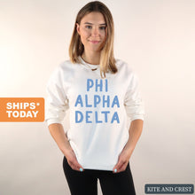 Load image into Gallery viewer, Phi Alpha Delta Blue Cotton Candy Sweatshirt - Fraternity Crewneck Sweatshirt - Kite and Crest