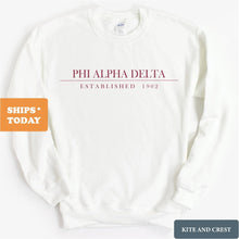 Load image into Gallery viewer, Phi Alpha Delta Boyfriend Sweatshirt - Fraternity Crewneck Sweatshirt - Kite and Crest
