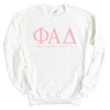 Load image into Gallery viewer, Phi Alpha Delta Classic Pink Letters Sweatshirt - Fraternity Crewneck Sweatshirt - Kite and Crest