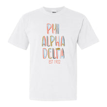 Load image into Gallery viewer, Phi Alpha Delta Pastel Stencil Comfort Colors T-Shirt - Kite and Crest