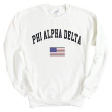 Load image into Gallery viewer, Phi Alpha Delta Traditional Flag Sweatshirt - Fraternity Crewneck Sweatshirt - Kite and Crest
