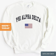 Load image into Gallery viewer, Phi Alpha Delta Traditional Flag Sweatshirt - Fraternity Crewneck Sweatshirt - Kite and Crest