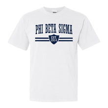 Load image into Gallery viewer, Phi Beta Sigma Striped Shield Comfort Colors T-Shirt - Fraternity Tee - Kite and Crest