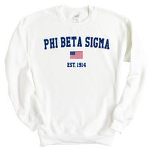 Load image into Gallery viewer, Phi Beta Sigma USA Flag Sweatshirt - Fraternity Crewneck Sweatshirt - Kite and Crest