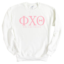 Load image into Gallery viewer, Phi Chi Theta Classic Pink Letters Sweatshirt - Fraternity Crewneck Sweatshirt - Kite and Crest