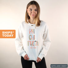 Load image into Gallery viewer, Phi Chi Theta Pastel Stencil Sweatshirt - Fraternity Crewneck Sweatshirt - Kite and Crest