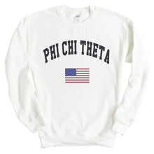 Load image into Gallery viewer, Phi Chi Theta Traditional Flag Sweatshirt - Fraternity Crewneck Sweatshirt - Kite and Crest