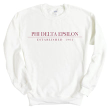 Load image into Gallery viewer, Phi Delta Epsilon Boyfriend Sweatshirt - Fraternity Crewneck Sweatshirt - Kite and Crest