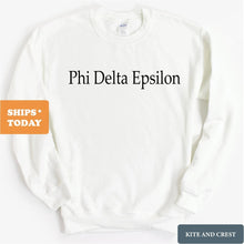 Load image into Gallery viewer, Phi Delta Epsilon Clean and Simple Sweatshirt - Fraternity Crewneck Sweatshirt - Kite and Crest