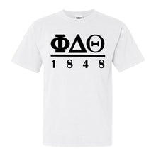 Load image into Gallery viewer, Phi Delta Theta Comfort Colors T-Shirt - Phi Delt Black Letters Shirt - Kite and Crest