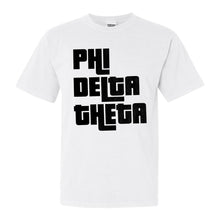 Load image into Gallery viewer, Phi Delta Theta Comfort Colors T-Shirt - Phi Delt Stacked Letters Shirt - Kite and Crest