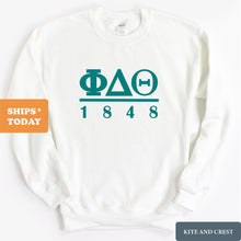 Load image into Gallery viewer, Phi Delta Theta Sweatshirt - Phi Delt Lettered Basic Crewneck Sweatshirt - Kite and Crest