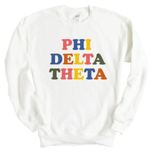 Load image into Gallery viewer, Phi Delta Theta Sweatshirt - Phi Delt Retro Letters Crewneck Sweatshirt - Kite and Crest