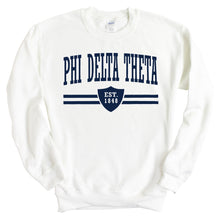 Load image into Gallery viewer, Phi Delta Theta Sweatshirt - Phi Delt Striped Shield Crewneck Sweatshirt - Kite and Crest