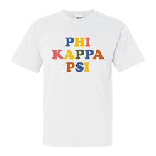 Load image into Gallery viewer, Phi Kappa Psi Comfort Colors T-Shirt - Phi Psi Retro Letters Shirt - Kite and Crest