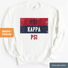Load image into Gallery viewer, Phi Kappa Psi Sweatshirt - Phi Psi Colorful Stripe Crewneck Sweatshirt - Kite and Crest