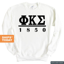 Load image into Gallery viewer, Phi Kappa Sigma Black Letter Sweatshirt - Fraternity Crewneck Sweatshirt - Kite and Crest