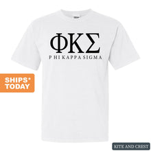 Load image into Gallery viewer, Phi Kappa Sigma Block Letter Comfort Colors T-Shirt - Fraternity Tee - Kite and Crest