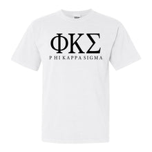 Load image into Gallery viewer, Phi Kappa Sigma Block Letter Comfort Colors T-Shirt - Fraternity Tee - Kite and Crest