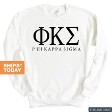 Load image into Gallery viewer, Phi Kappa Sigma Block Letter Sweatshirt - Fraternity Crewneck Sweatshirt - Kite and Crest