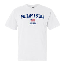 Load image into Gallery viewer, Phi Kappa Sigma USA Flag Comfort Colors T-Shirt - Fraternity Tee - Kite and Crest