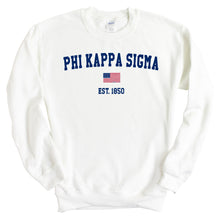 Load image into Gallery viewer, Phi Kappa Sigma USA Flag Sweatshirt - Fraternity Crewneck Sweatshirt - Kite and Crest