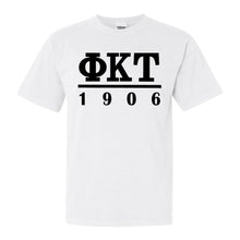 Load image into Gallery viewer, Phi Kappa Tau Comfort Colors T-Shirt - Phi Tau Black Letters Shirt - Kite and Crest