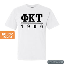 Load image into Gallery viewer, Phi Kappa Tau Comfort Colors T-Shirt - Phi Tau Black Letters Shirt - Kite and Crest