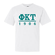 Load image into Gallery viewer, Phi Kappa Tau Comfort Colors T-Shirt - Phi Tau Lettered Basic Shirt - Kite and Crest