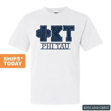 Load image into Gallery viewer, Phi Kappa Tau Comfort Colors T-Shirt - Phi Tau Washed Letters Shirt - Kite and Crest